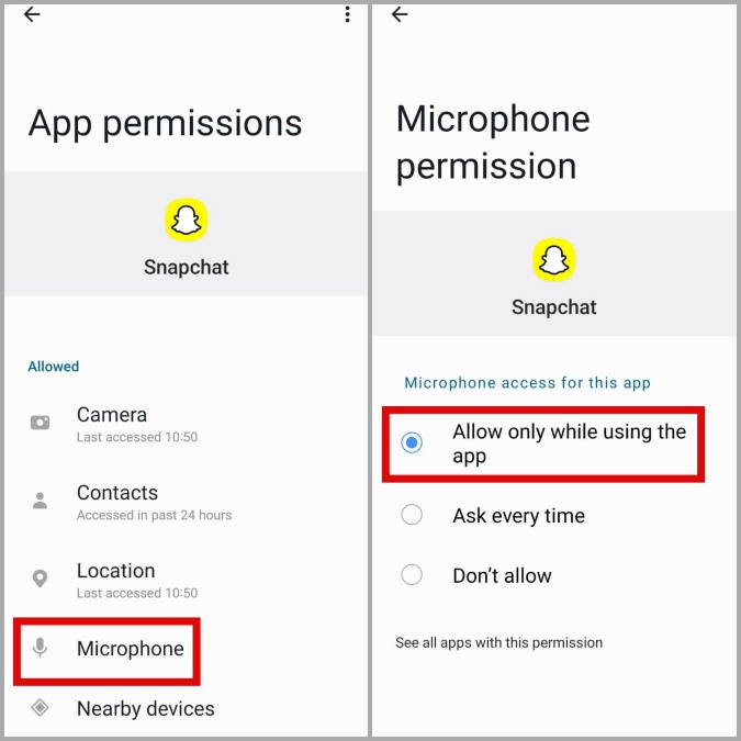 Allow Snapchat to Use Microphone on Android