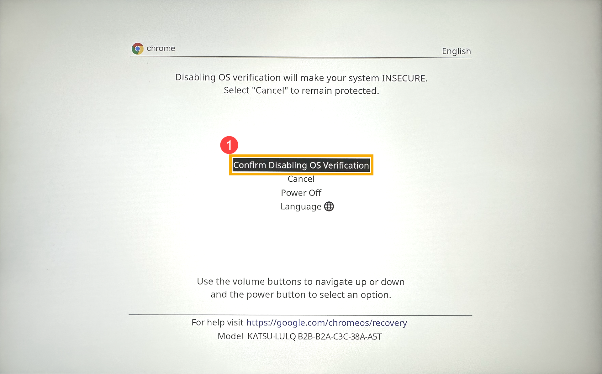Confirm Disabling OS Verification