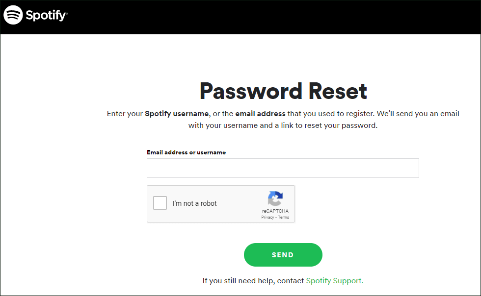 Spotify password reset