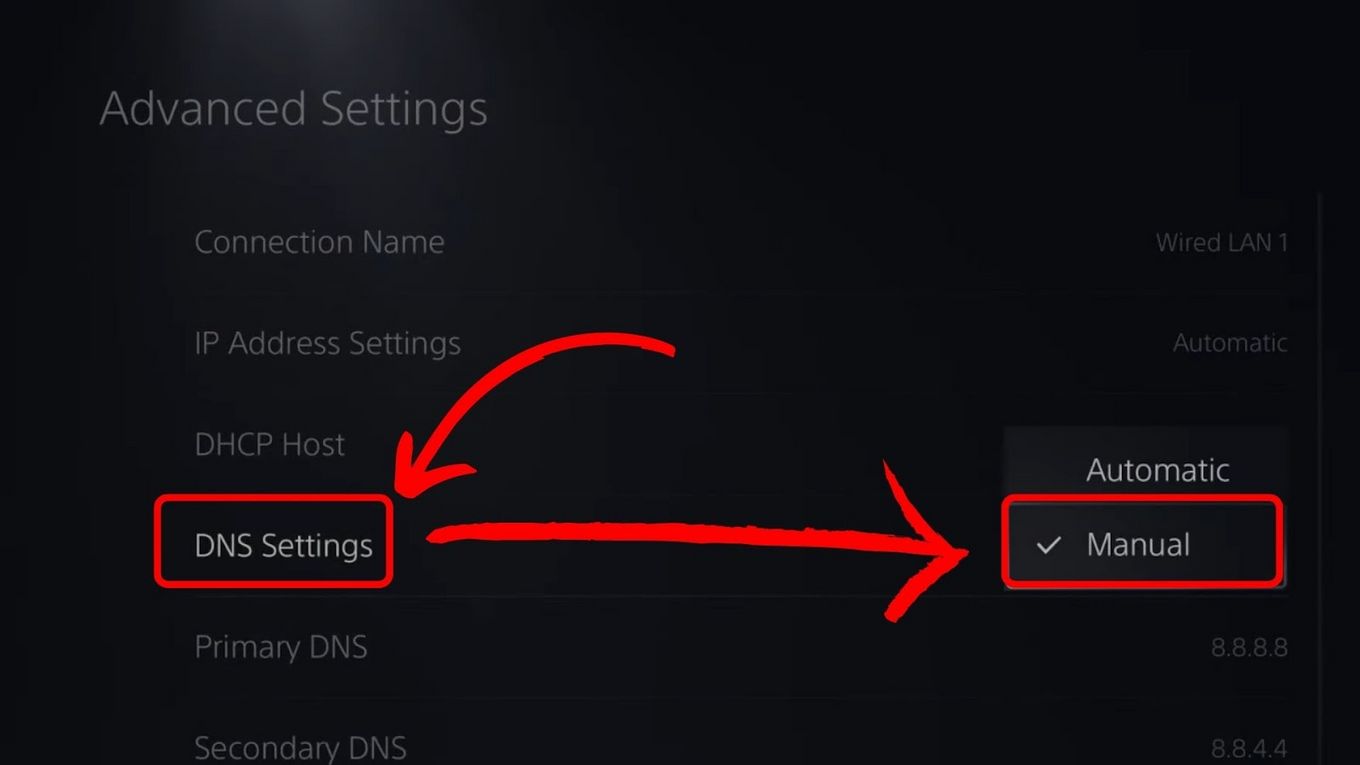 DNS Settings Change to Manual - PS5