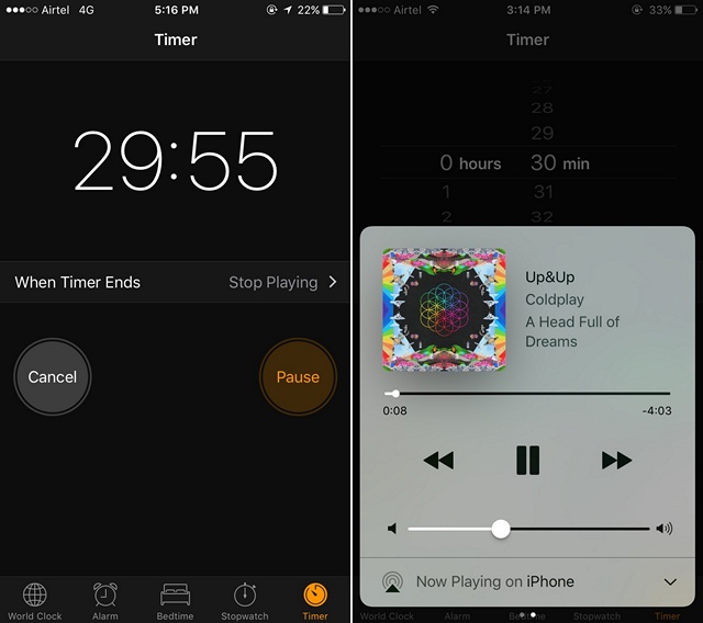 iOS start sleep timer for music