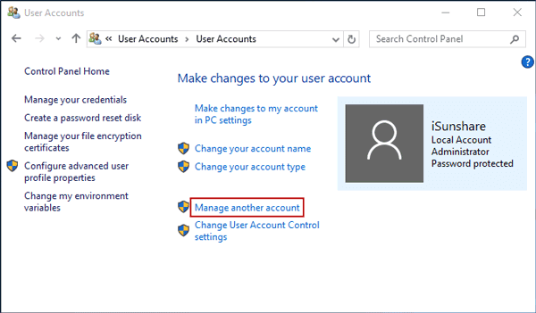 User Account Manage another account