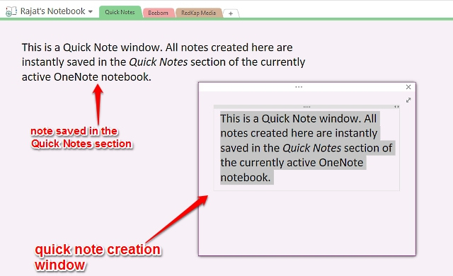onenote quick note creation