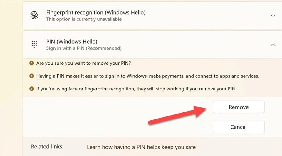 Disable PIN Code in Windows 11 - Image 07